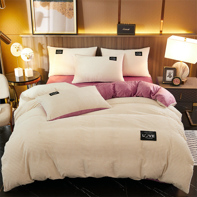Coral Fleece 4‑Piece Luxury Duvet Cover & Sheet Set