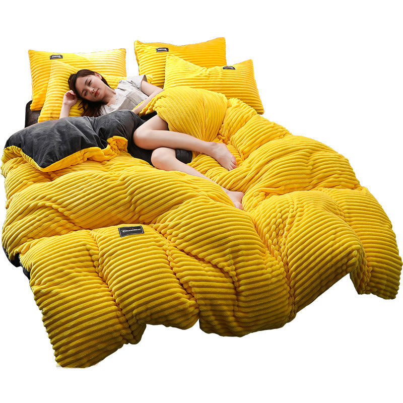 Coral Fleece 4‑Piece Luxury Duvet Cover & Sheet Set