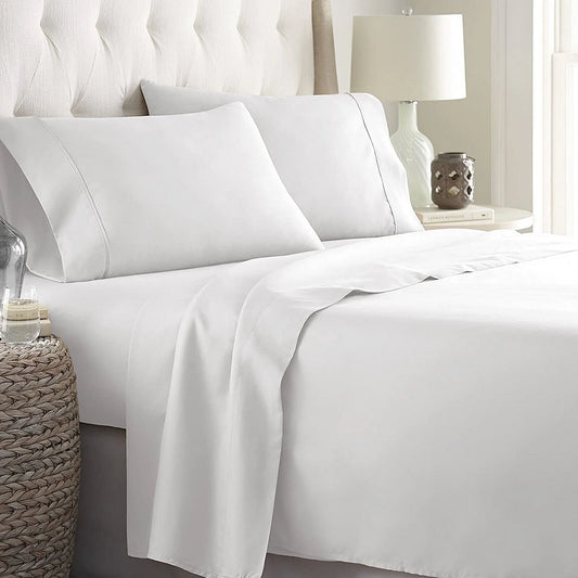 Dazzling 600 TC Pure High Quality Egyptian Cotton Sheets 4 Piece Sheet Set Contain 18 Inch Deep Pocket Fitted Sheet with 360° Elastic Corners All around White Solid Queen Size