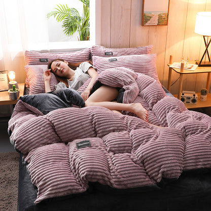 Coral Fleece 4‑Piece Luxury Duvet Cover & Sheet Set
