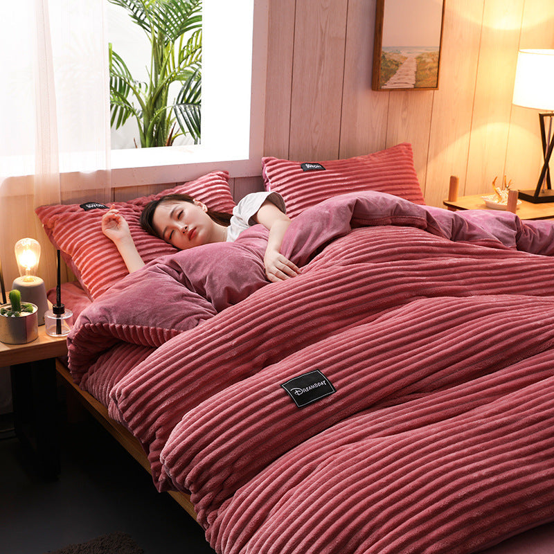 Coral Fleece 4‑Piece Luxury Duvet Cover & Sheet Set
