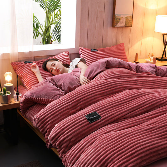 Coral Fleece 4‑Piece Luxury Duvet Cover & Sheet Set