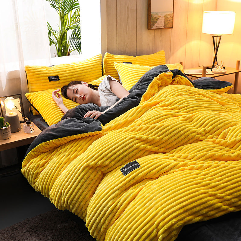 Coral Fleece 4‑Piece Luxury Duvet Cover & Sheet Set