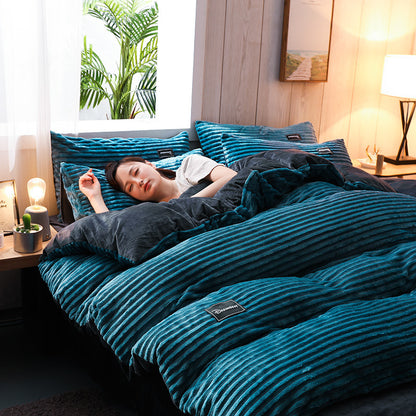 Coral Fleece 4‑Piece Luxury Duvet Cover & Sheet Set